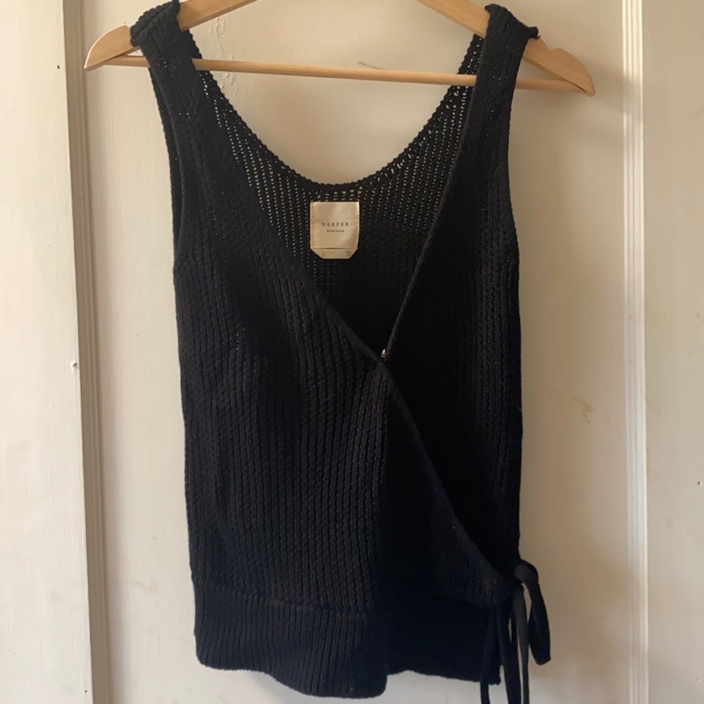 Black sweater wrap tank with side tie